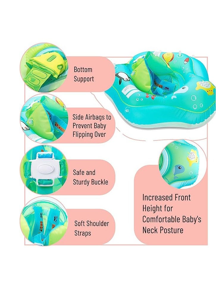 Baby Swimming Ring,Inflatable Baby Swimming Pool Floating Ring,Helps Babies Learn to Swim,Suitable for Infants Aged 3-12 Months Old(First Generation Simple Blue)