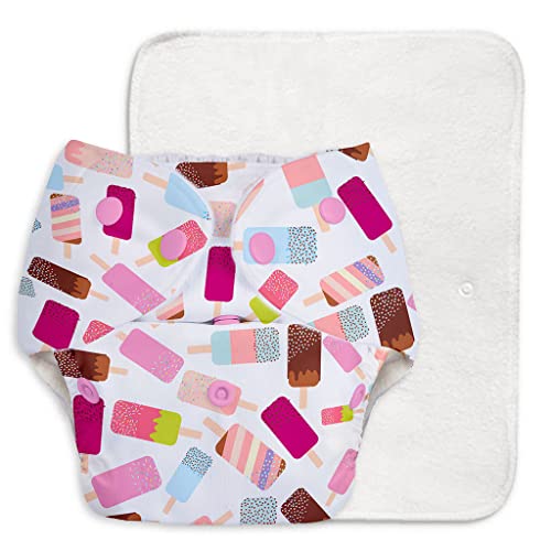 SuperBottoms BASIC EASY - Cloth Diapers+ Inserts - Freesize Adjustable and Reusable Cloth Diaper for babies 0-3 Years | With quick drying prefold style soaker-Assorted | Ice-cream - Image 1