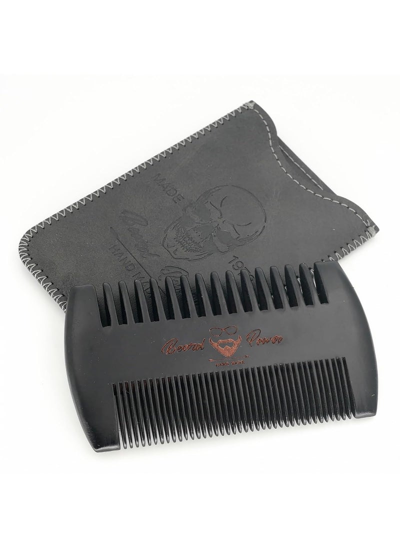 menesia - Black Wooden Beard Comb with Case for Men Mens Wood Pocket Comb for Beards  Mustaches  Hair Black Skull Design - Image 1