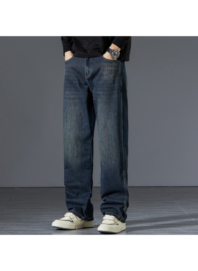 FOLUNSI Comfortable & Durable】vintage Washed Jeans For Men - Relaxed Fit Straight Leg Trousers With Distressed Details, Plus Size Wide Leg Casual Pants - Image 5