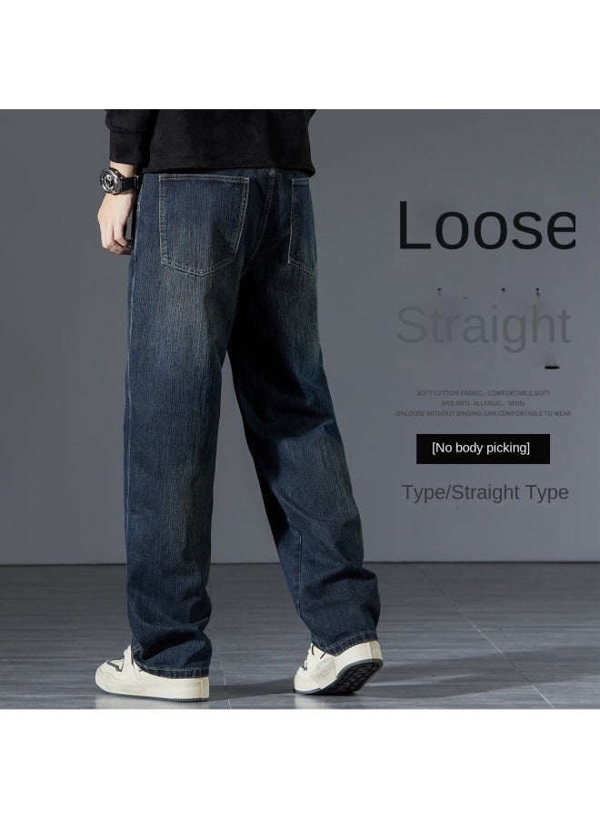 FOLUNSI Comfortable & Durable】vintage Washed Jeans For Men - Relaxed Fit Straight Leg Trousers With Distressed Details, Plus Size Wide Leg Casual Pants - Image 2