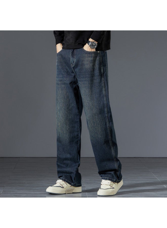 FOLUNSI Comfortable & Durable】vintage Washed Jeans For Men - Relaxed Fit Straight Leg Trousers With Distressed Details, Plus Size Wide Leg Casual Pants - Image 3