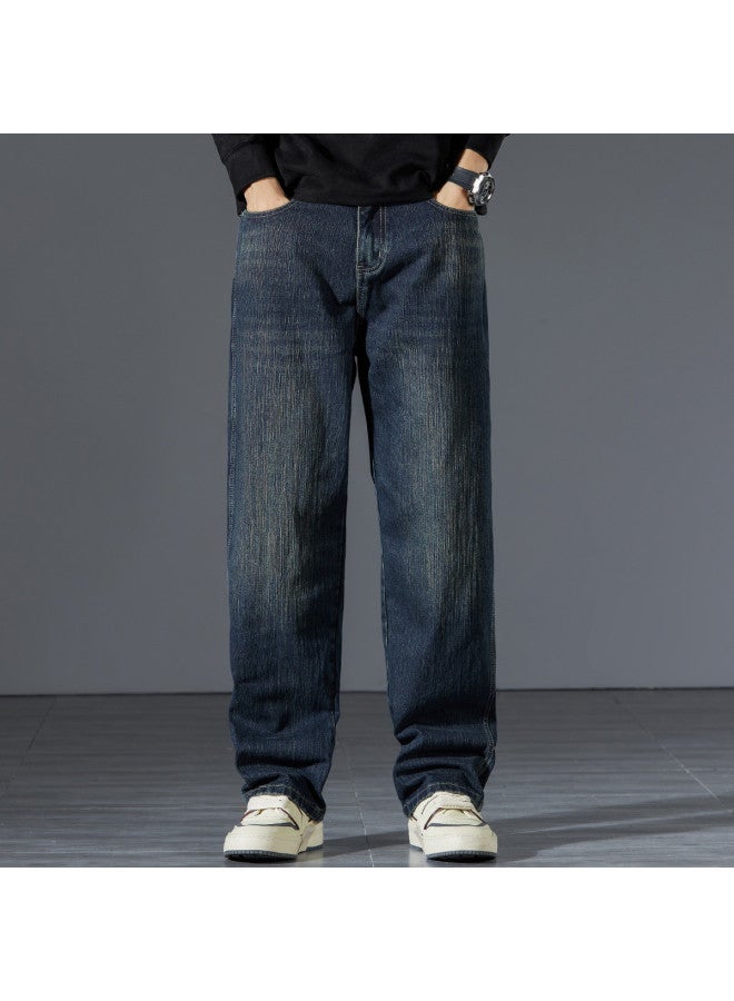 FOLUNSI Comfortable & Durable】vintage Washed Jeans For Men - Relaxed Fit Straight Leg Trousers With Distressed Details, Plus Size Wide Leg Casual Pants - Image 4