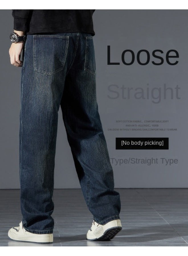 FOLUNSI Comfortable & Durable】vintage Washed Jeans For Men - Relaxed Fit Straight Leg Trousers With Distressed Details, Plus Size Wide Leg Casual Pants - Image 1