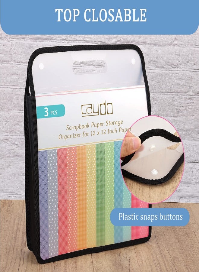 Caydo Scrapbook Paper Organizer, 3 Pack Black Expanding Paper Folio with Handle, Clear Portable Paper Storage for Holding 12 x 12 Inch Scrapbook, Vinyl - Image 4