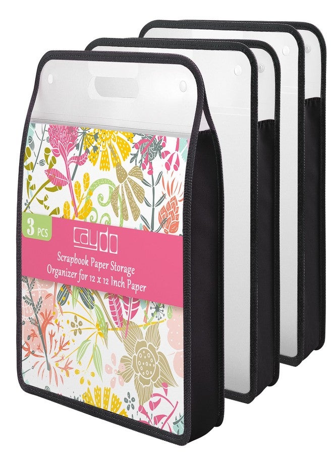 Caydo Scrapbook Paper Organizer, 3 Pack Black Expanding Paper Folio with Handle, Clear Portable Paper Storage for Holding 12 x 12 Inch Scrapbook, Vinyl - Image 1