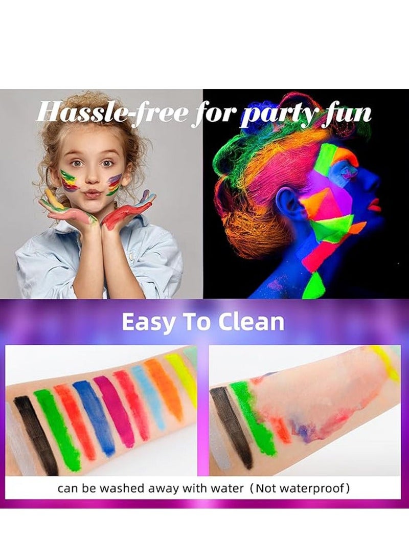 12 Colors Glow in The Dark Body Face Paint , Black Light Neon Luminous Body Paint Makeup Party Supplies, Professional Glow Face Painting Kit for Kids & Adults - Image 5