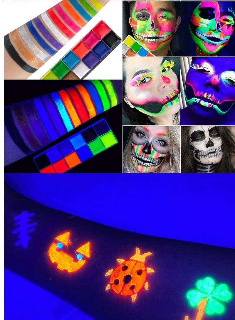 12 Colors Glow in The Dark Body Face Paint , Black Light Neon Luminous Body Paint Makeup Party Supplies, Professional Glow Face Painting Kit for Kids & Adults - Image 2