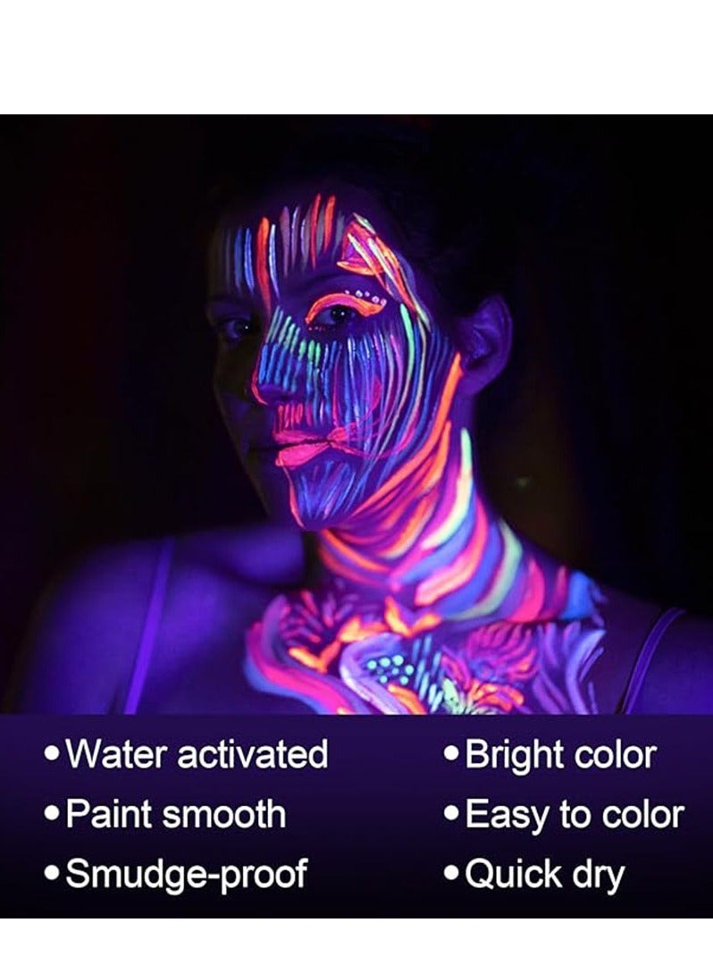 12 Colors Glow in The Dark Body Face Paint , Black Light Neon Luminous Body Paint Makeup Party Supplies, Professional Glow Face Painting Kit for Kids & Adults - Image 4