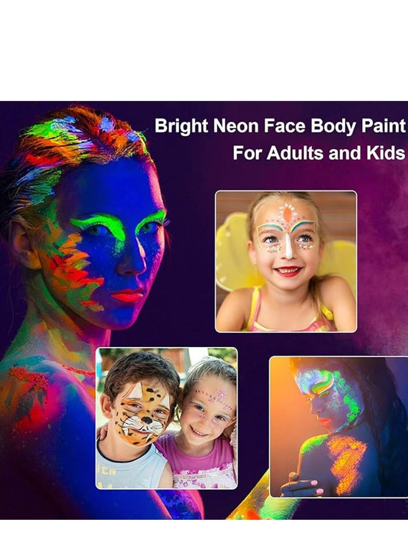 12 Colors Glow in The Dark Body Face Paint , Black Light Neon Luminous Body Paint Makeup Party Supplies, Professional Glow Face Painting Kit for Kids & Adults - Image 3