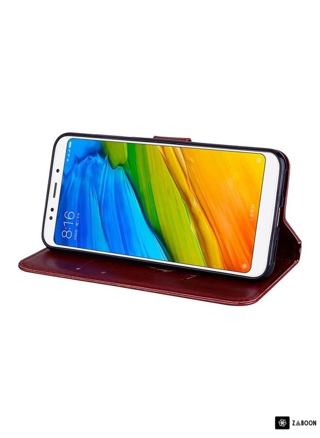 Zaboon - Protective Case Cover For Xiaomi Redmi 5 Plus Rose Embossed Horizontal Flip Environmental PU Leather Case with Holder & Card Slots & Wallet - Image 1
