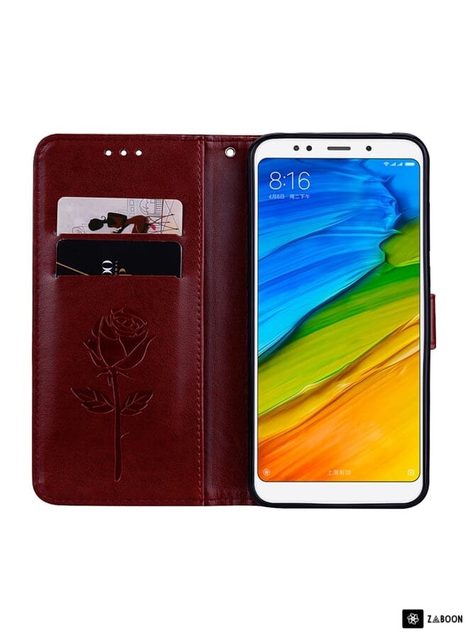 Zaboon - Protective Case Cover For Xiaomi Redmi 5 Plus Rose Embossed Horizontal Flip Environmental PU Leather Case with Holder & Card Slots & Wallet - Image 1