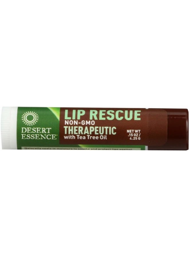 Desert Essence Lip Rescue Therapeutic with Tea Tree Oil - 0.15 Oz - Antiseptic Balm - For Cracked Lips, Cold Sores - For Softer, Smoother Lips - Moisturizer - Unscented - Vitamin E - Aloe Vera 