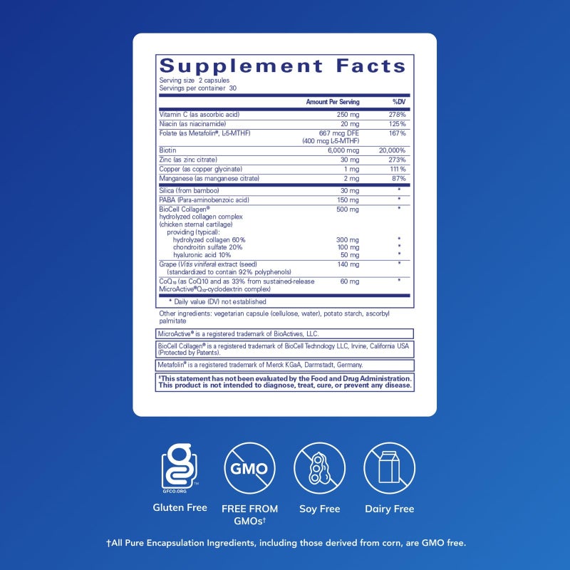 Pure Encapsulations Hair/Skin/Nails Ultra Advanced Beauty Supplement - Biotin & Collagen Supplement for Healthy Hair, Strong Nails & Youthful Skin Support* - 60 Capsules - Image 3