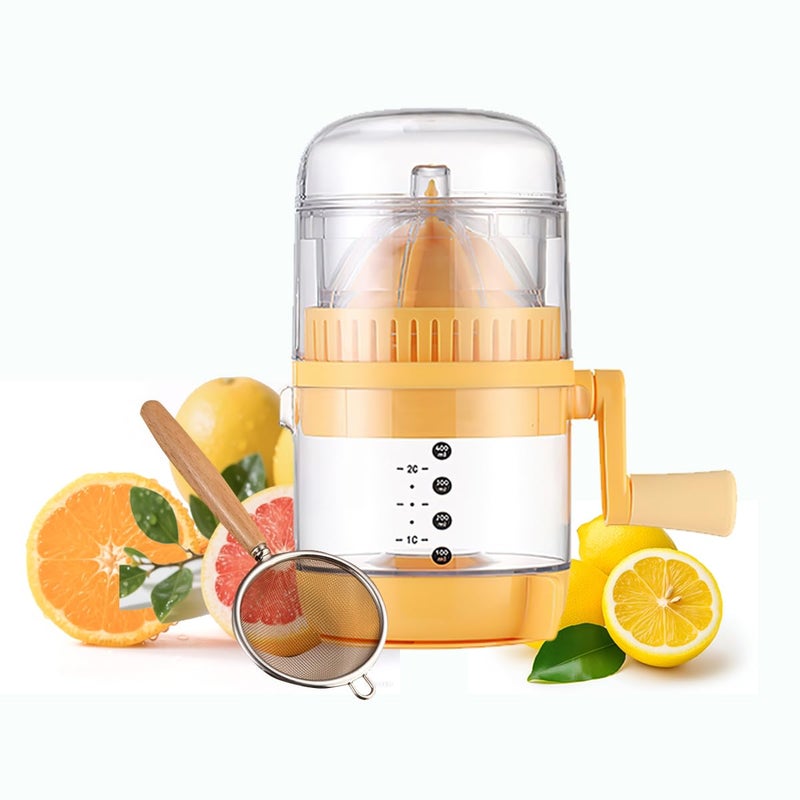 ZEYOHUAN Manual Citrus Juicer with Measuring Cup, Clear Plastic Hand Press for Lemons, Oranges, Grapefruit, Non-Slip Rotating Base, Measurement Markings - Image 1