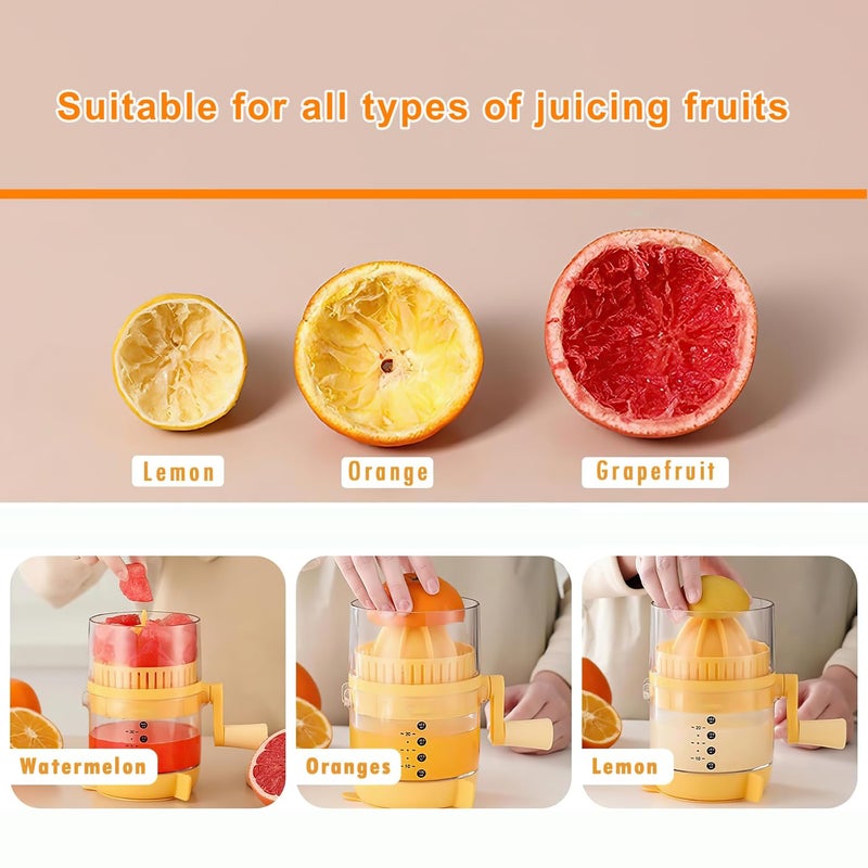ZEYOHUAN Manual Citrus Juicer with Measuring Cup, Clear Plastic Hand Press for Lemons, Oranges, Grapefruit, Non-Slip Rotating Base, Measurement Markings - Image 2