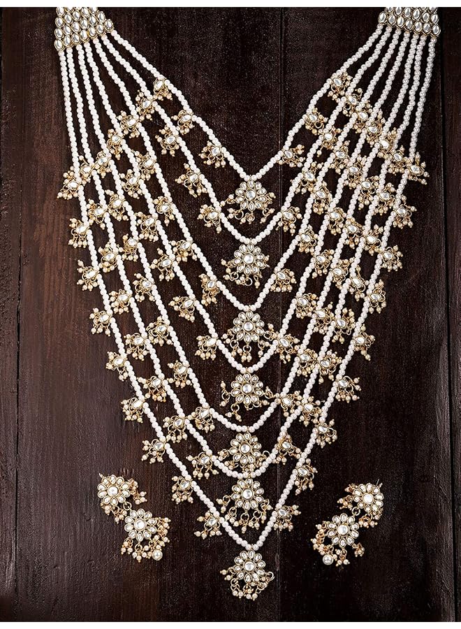 erorex Kundan And Pearls Jewelery Set For Women Golden Zpfk8520 - Image 2