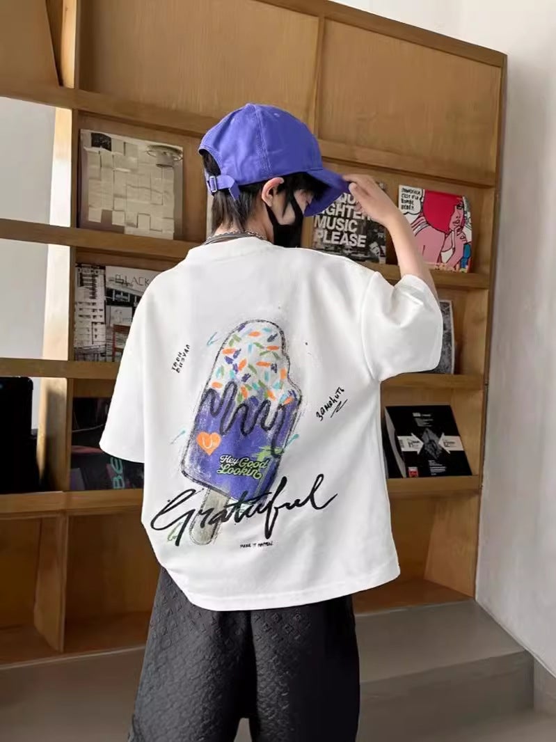 Summer Pure Cotton Short-Sleeved T-Shirt For Middle And Large Children 2026 New Style Kidsren'S Boys' Summer Clothing Handsome Half-Sleeved T-Shirt Top - Image 2