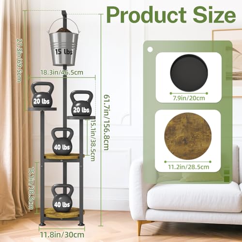 iDavosic.ly 4 Tier Hanging Plant Stand Indoor, Tall Vertical Corner Metal Flower Heavy Duty Pot Holder Shelf for Patio Porch Living Room, Modern Black & Rustic Brown - Round - Image 4