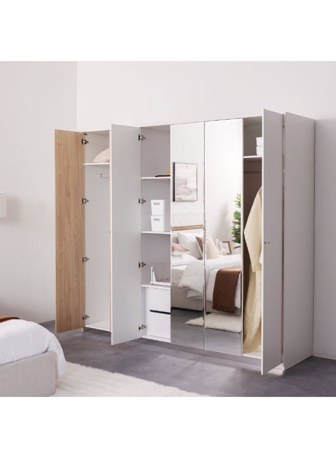 DANUBE HOME FrazerÂ 6 Door Wardrobe With 2 Inner Drawers Extra Sturdy Closet Clothes Storage Cupboard Modern Design Space Saving Door Cabinet For Bedroom - White/Natural Oak - Image 1