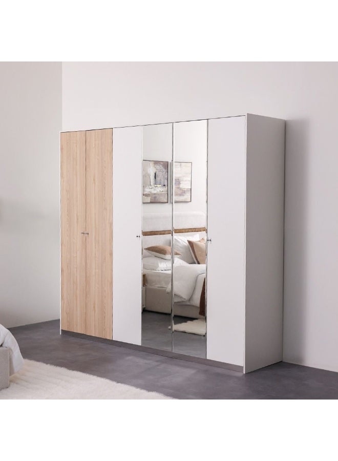 DANUBE HOME FrazerÂ 6 Door Wardrobe With 2 Inner Drawers Extra Sturdy Closet Clothes Storage Cupboard Modern Design Space Saving Door Cabinet For Bedroom - White/Natural Oak - Image 3