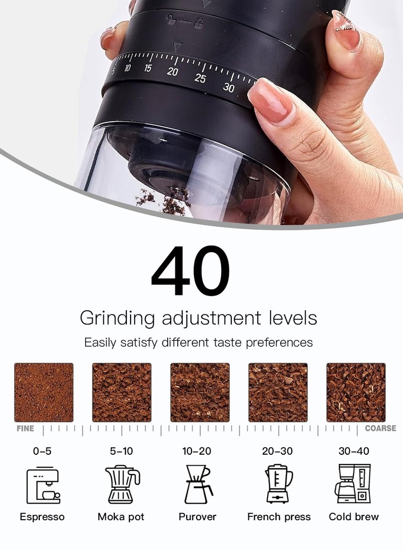 DOSCHER Portable V60 Burr Coffee Grinder with 40 Adjustable Settings & 35g Capacity, 1800mAh Rechargeable Coffee Bean Grinder with Conical Ceramic Burr, for Travel, Camping, Office, Espresso, etc - 3AW - Image 5