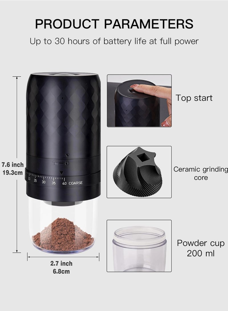 DOSCHER Portable V60 Burr Coffee Grinder with 40 Adjustable Settings & 35g Capacity, 1800mAh Rechargeable Coffee Bean Grinder with Conical Ceramic Burr, for Travel, Camping, Office, Espresso, etc - 3AW - Image 4