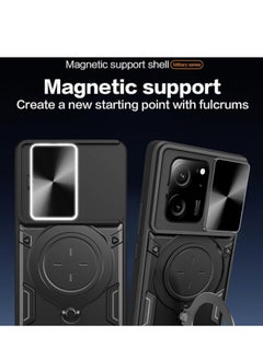 جنرال غطاء درع لهاتف Xiaomi 13T / Xiaomi 13T Pro، حافظة هاتف بتصميم انزلاق العدسة مع حامل لفتحات المغناطيس لهاتف Xiaomi 13T / Xiaomi 13T Pro.  - Image 2