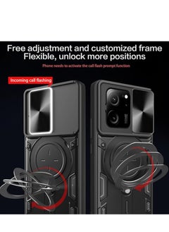 جنرال غطاء درع لهاتف Xiaomi 13T / Xiaomi 13T Pro، حافظة هاتف بتصميم انزلاق العدسة مع حامل لفتحات المغناطيس لهاتف Xiaomi 13T / Xiaomi 13T Pro.  - Image 3