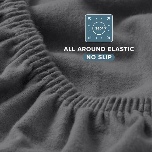 Bare Home Flannel Fitted Bottom Sheet 100 Cotton Velvety Soft Heavyweight Double Brushed Flannel Deep Pocket Twin Grey - Image 3