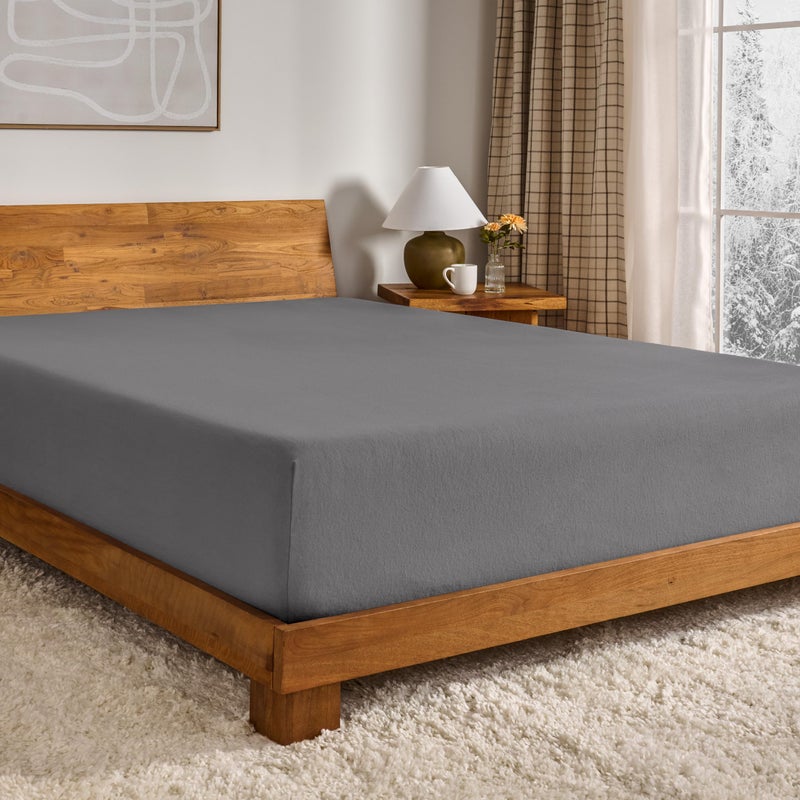 Bare Home Flannel Fitted Bottom Sheet 100 Cotton Velvety Soft Heavyweight Double Brushed Flannel Deep Pocket Twin Grey - Image 2