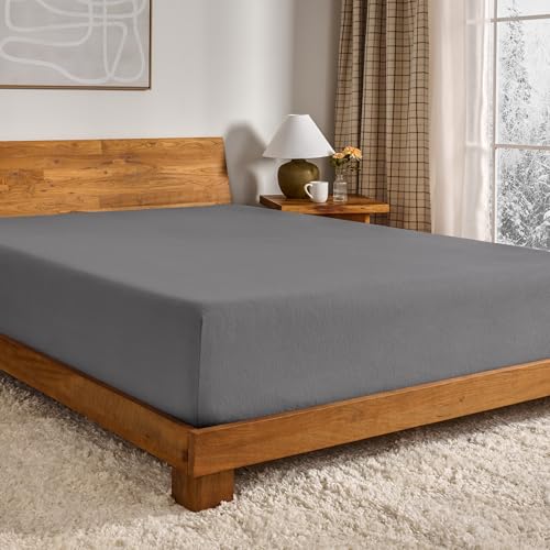Bare Home Flannel Fitted Bottom Sheet 100 Cotton Velvety Soft Heavyweight Double Brushed Flannel Deep Pocket Twin Grey - Image 1