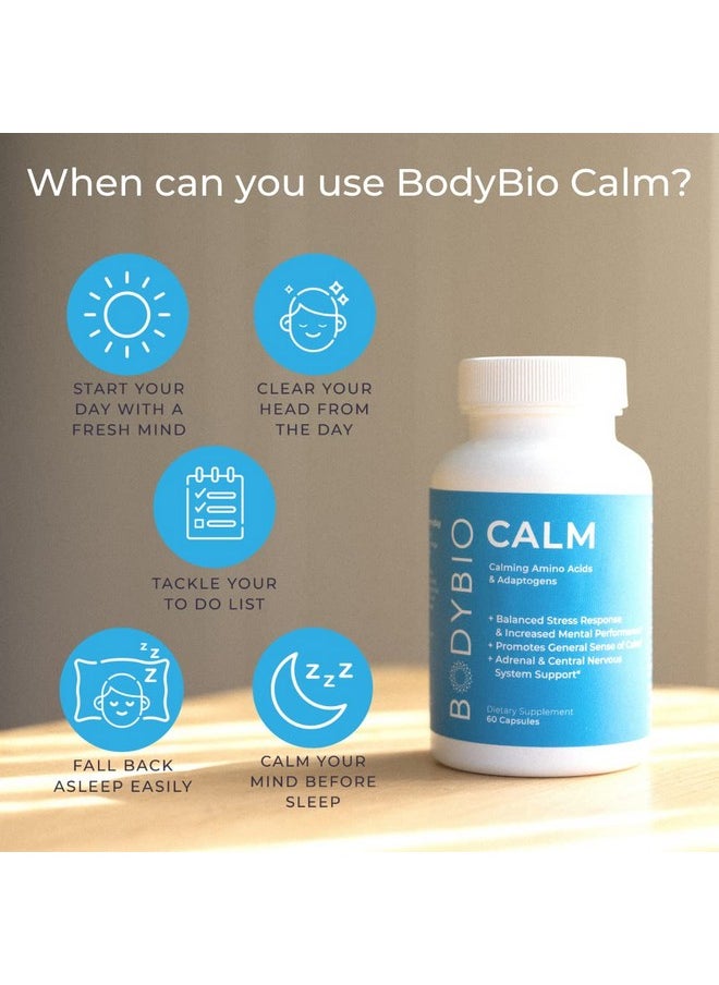 BodyBio - Calm Stress Relief Supplement 60 Capsules ; Mood Booster ; Rhodiola + Taurine ; Central Nervous System Support ; Calming Amino Acids & Adaptogens ;Stress Relief & Everyday Calm - Image 1