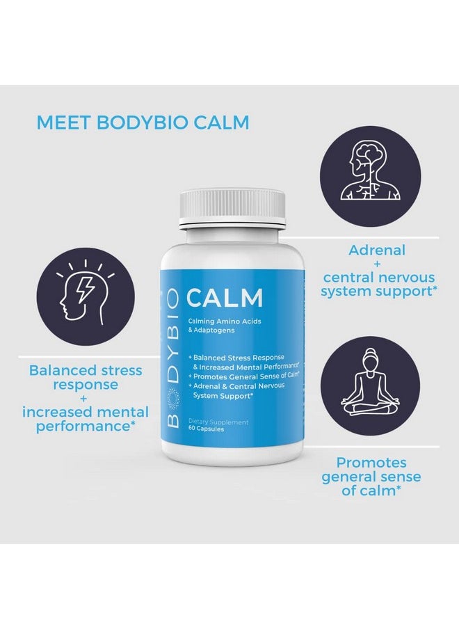BodyBio - Calm Stress Relief Supplement 60 Capsules ; Mood Booster ; Rhodiola + Taurine ; Central Nervous System Support ; Calming Amino Acids & Adaptogens ;Stress Relief & Everyday Calm - Image 1