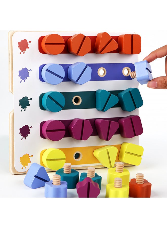 Baby Early Education 1-3 Years Old Children Benefit Intelligence Desktop Building Blocks Screw Toys Nail Nut Shape Matching-Color:SY-Rainbow Shape Nut (two Ways To Play) - Image 5