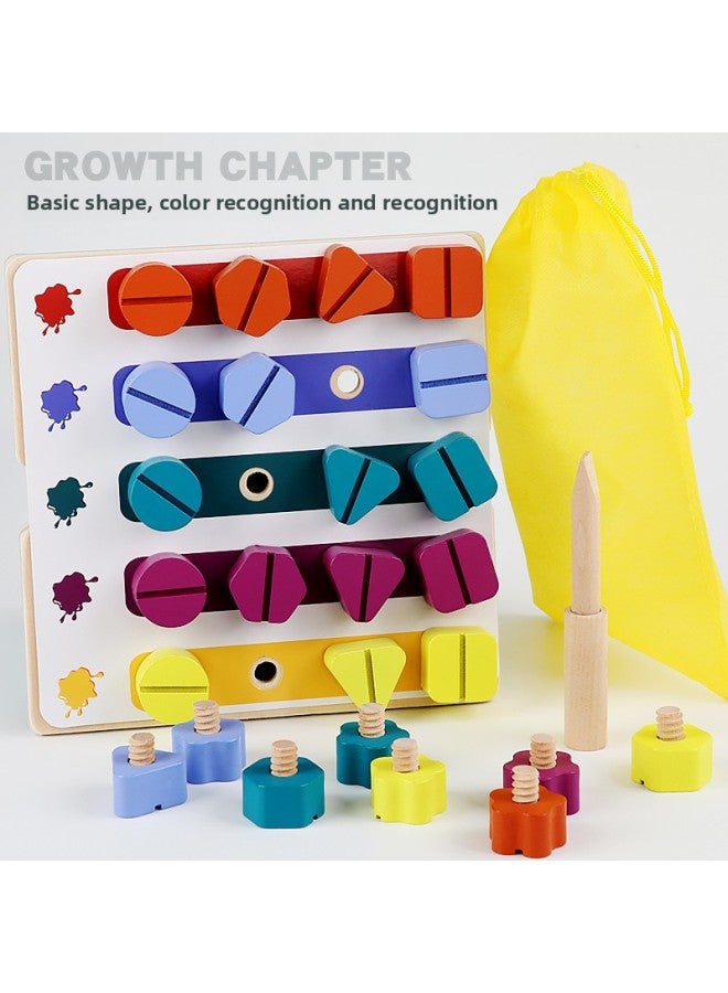 Baby Early Education 1-3 Years Old Children Benefit Intelligence Desktop Building Blocks Screw Toys Nail Nut Shape Matching-Color:SY-Rainbow Shape Nut (two Ways To Play) - Image 3