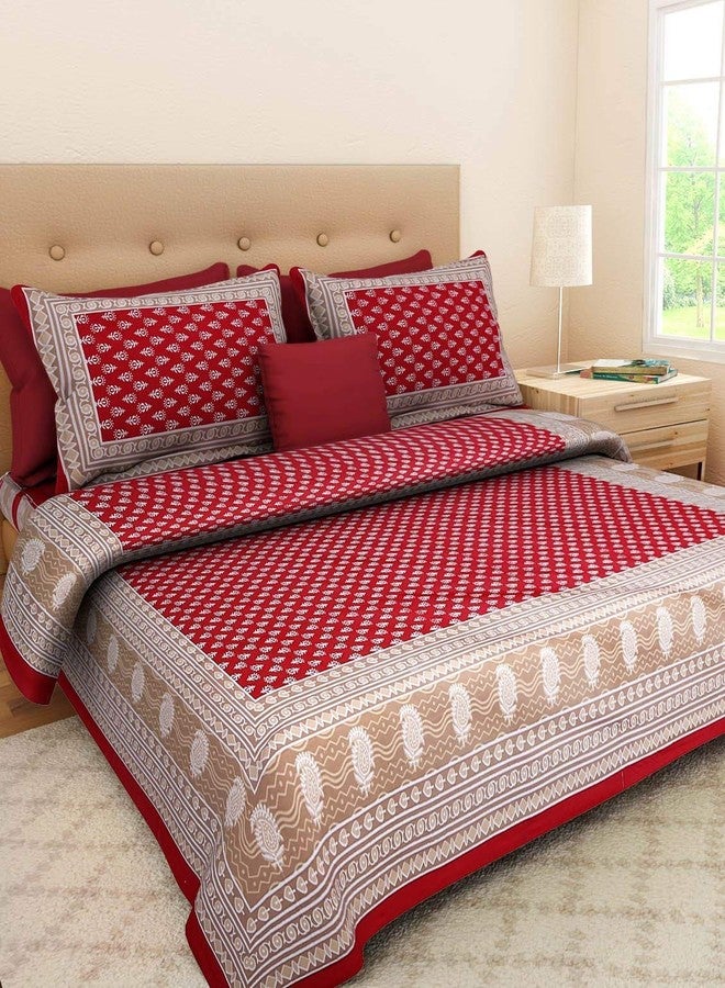 BedZone 100% Cotton Rajasthani Jaipuri Traditional King Size Double Bed Bedsheet with 2 Pillow Covers - Multi