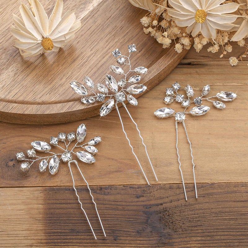 Waydress 6 Pcs Wedding Hair Pin Bridal Hair Clips for Wedding Flower Hair Pins Decorative Women Rhinestone Hair Jewelry Accessories Crystal Floral Barrettes Vintage Headpiece Bridesmaids