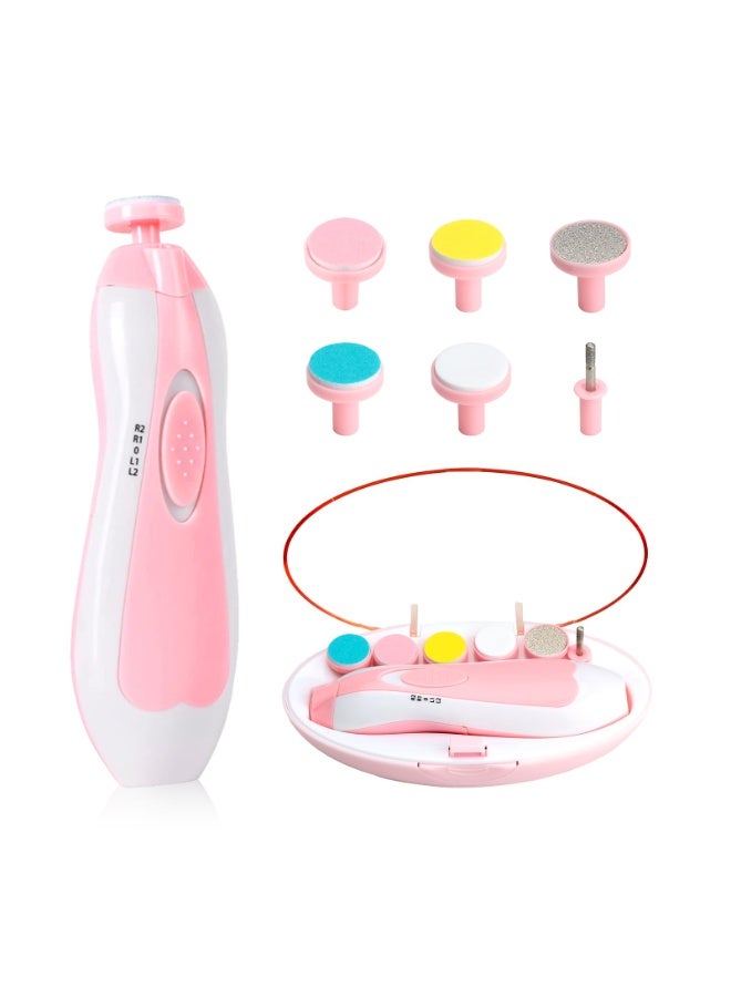 مقص أظافر أطفال كهربائي 6 في 1، مجموعة العناية بتقليم وتلميع أظافر الرضع والكبار، لون وردي - Image 1
