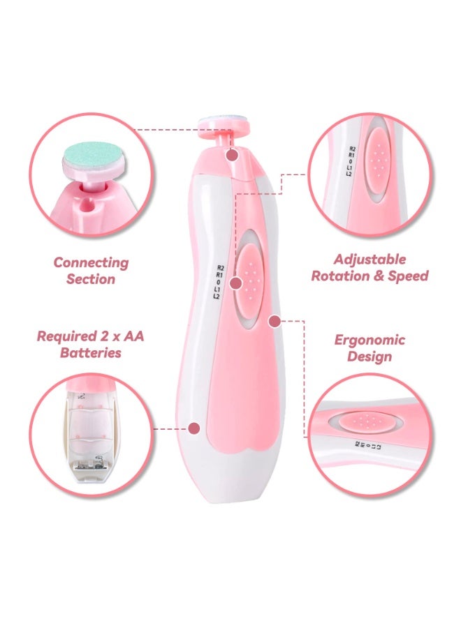 مقص أظافر أطفال كهربائي 6 في 1، مجموعة العناية بتقليم وتلميع أظافر الرضع والكبار، لون وردي - Image 2