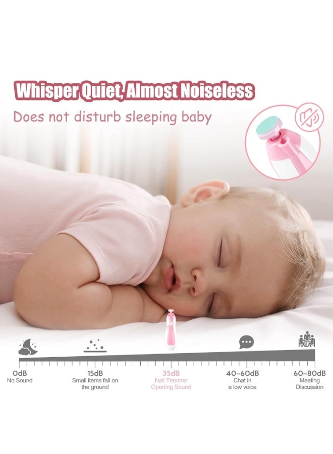 مقص أظافر أطفال كهربائي 6 في 1، مجموعة العناية بتقليم وتلميع أظافر الرضع والكبار، لون وردي - Image 5