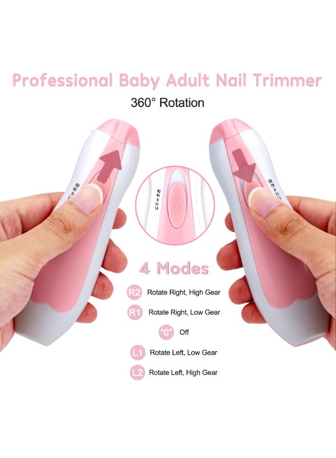 مقص أظافر أطفال كهربائي 6 في 1، مجموعة العناية بتقليم وتلميع أظافر الرضع والكبار، لون وردي - Image 4