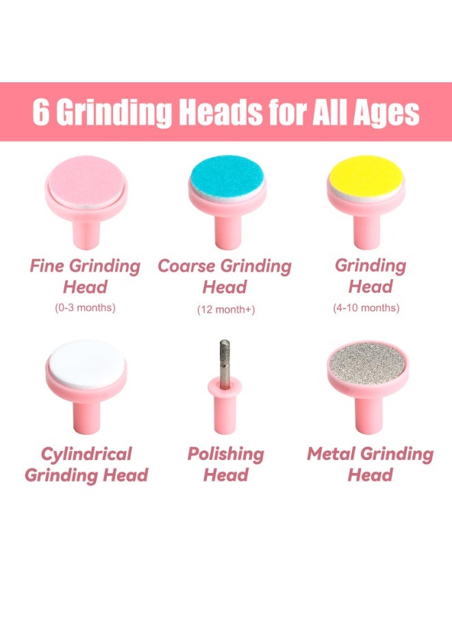 مقص أظافر أطفال كهربائي 6 في 1، مجموعة العناية بتقليم وتلميع أظافر الرضع والكبار، لون وردي - Image 3