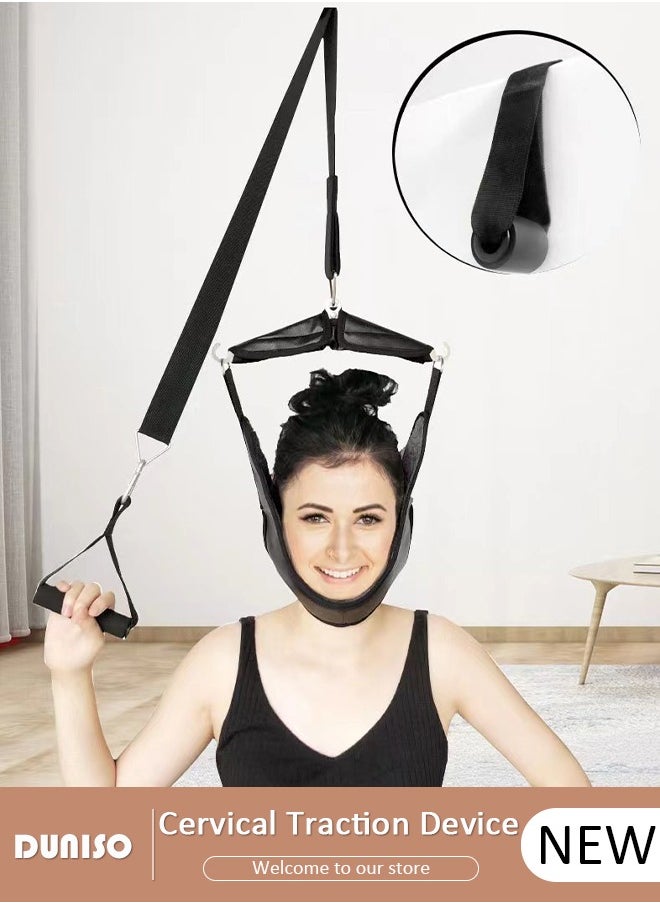 DUNISO Cervical Neck Traction Device for Home Use, Portable Neck Stretcher Hammock Over Door for Neck Pain Relief, Neck Sling for Spine Decompression, Neck Brace Fixation Gear Correction Stretcher, Physical Therapy Aids for Neck Decompression  - Image 1