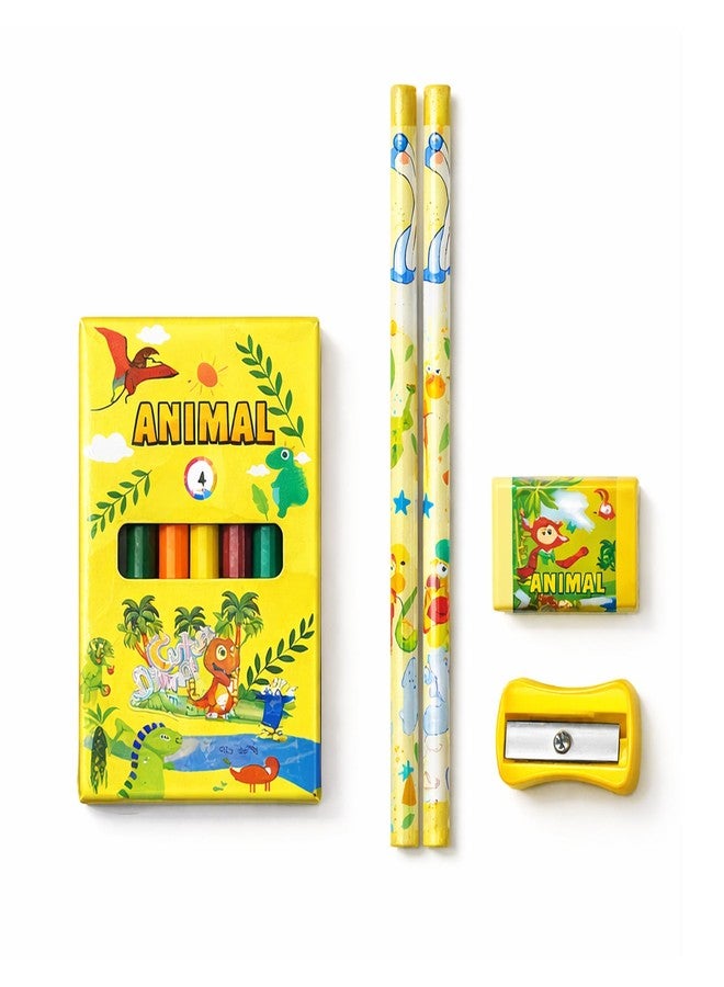 Dharmsaar 2Pcs Pencil Set with Pencil Color, Sharpener & Extra Eraser for Kids | Stationery Kit for Boys & Girls Age 3-15 Years | Ideal School Use & Birthday Return Gifts (Animal, Pack Of 20) - Image 1