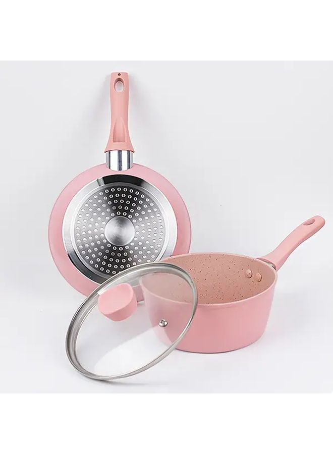 3 Piece Pink Cookware Set Food Grade Multifunctional Frying Pan For Gas And Induction - Image 4