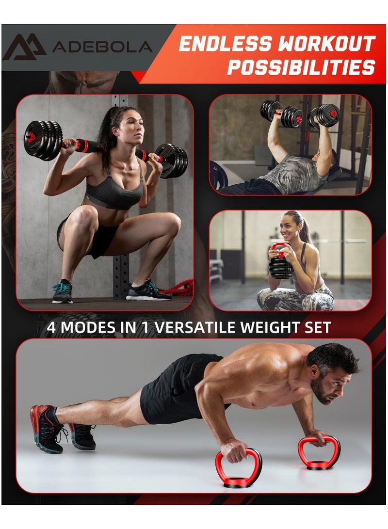ADEBOLA Multifunctional Adjustable Dumbbells Set, 44 LBS/20 KG with Connector, 4 in1 Dumbbells Set Used as Barbell, Kettlebells, Push up Stand, Fitness Exercises for Home Gym Suitable Men/Women  - Image 4