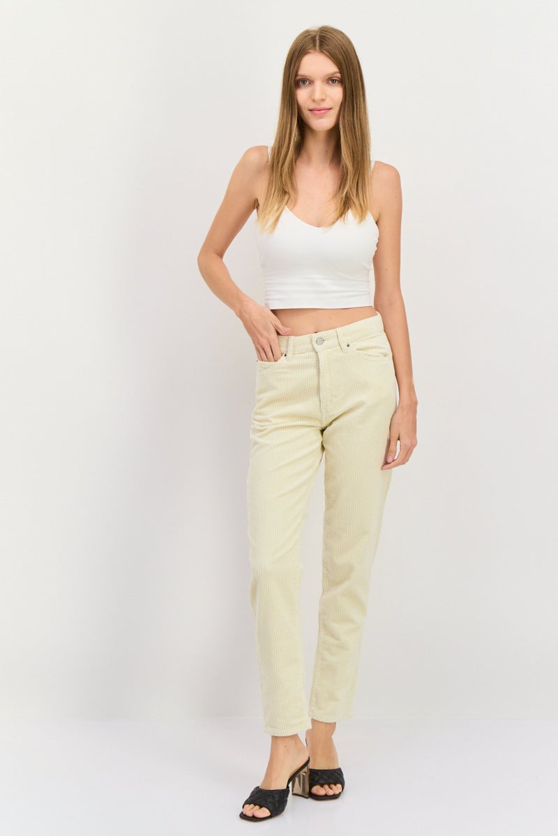ESPRIT Women Mom Fit Textured Corduroy Pants, Cream  - Image 2