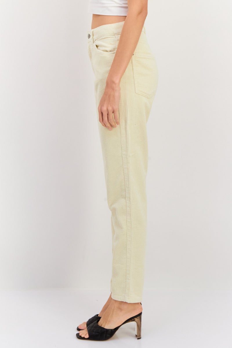 ESPRIT Women Mom Fit Textured Corduroy Pants, Cream  - Image 4