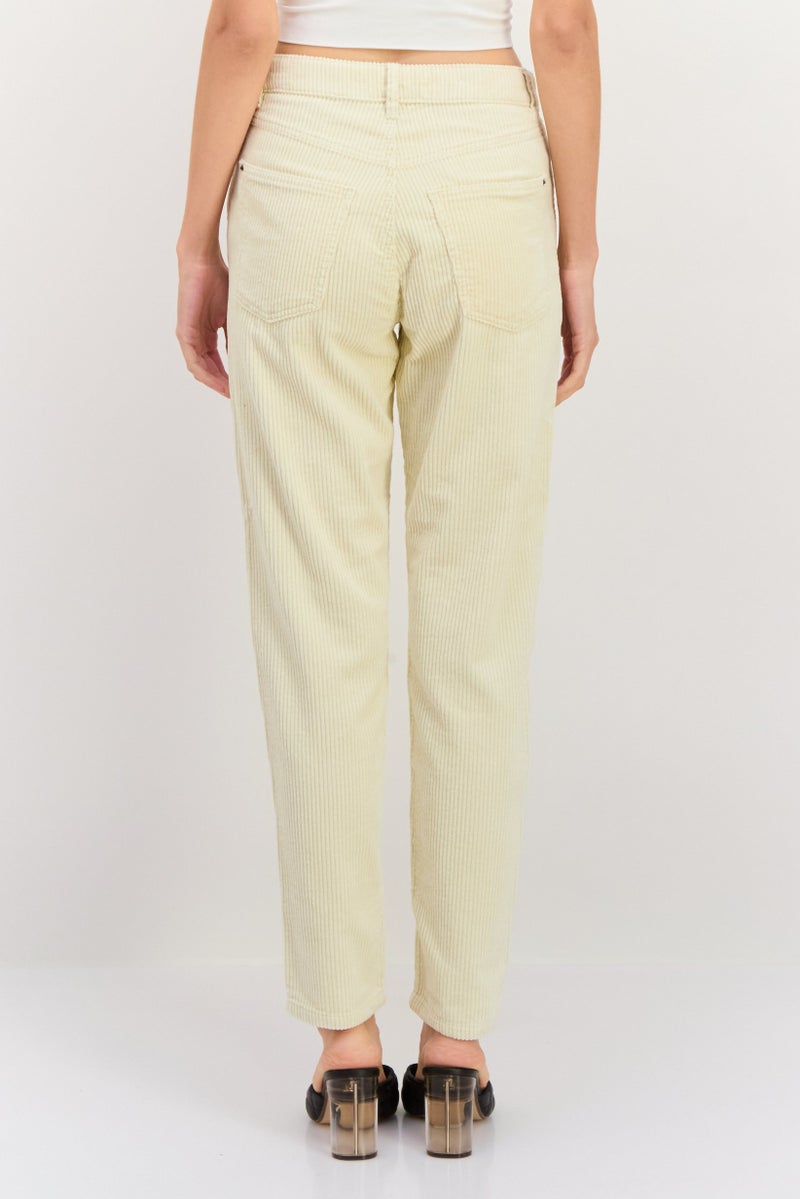 ESPRIT Women Mom Fit Textured Corduroy Pants, Cream  - Image 3